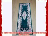 Traditional Classic Aubusson Floral 100% Wool Hand Tufted Chinese Rug Runner / Mat Bottle Green