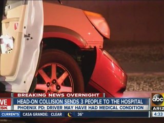 Head-on crash sends three to hospital
