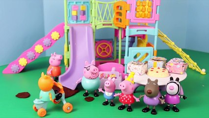 Peppa Pig Park Playground Candy Cat Birthday Party Play-Doh Muddy Puddles DisneyCarToys