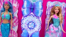 3 Barbie Easy Dress Up Dolls Mermaid Fairy Princess Fairytale Toy Video Unbox