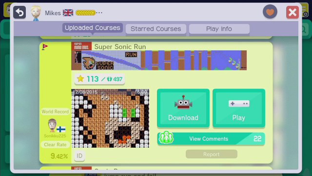 Super Mario Maker - Viewer Levels - Name: Super Sonic Run - ID: A61B-0000-0111-7CB7