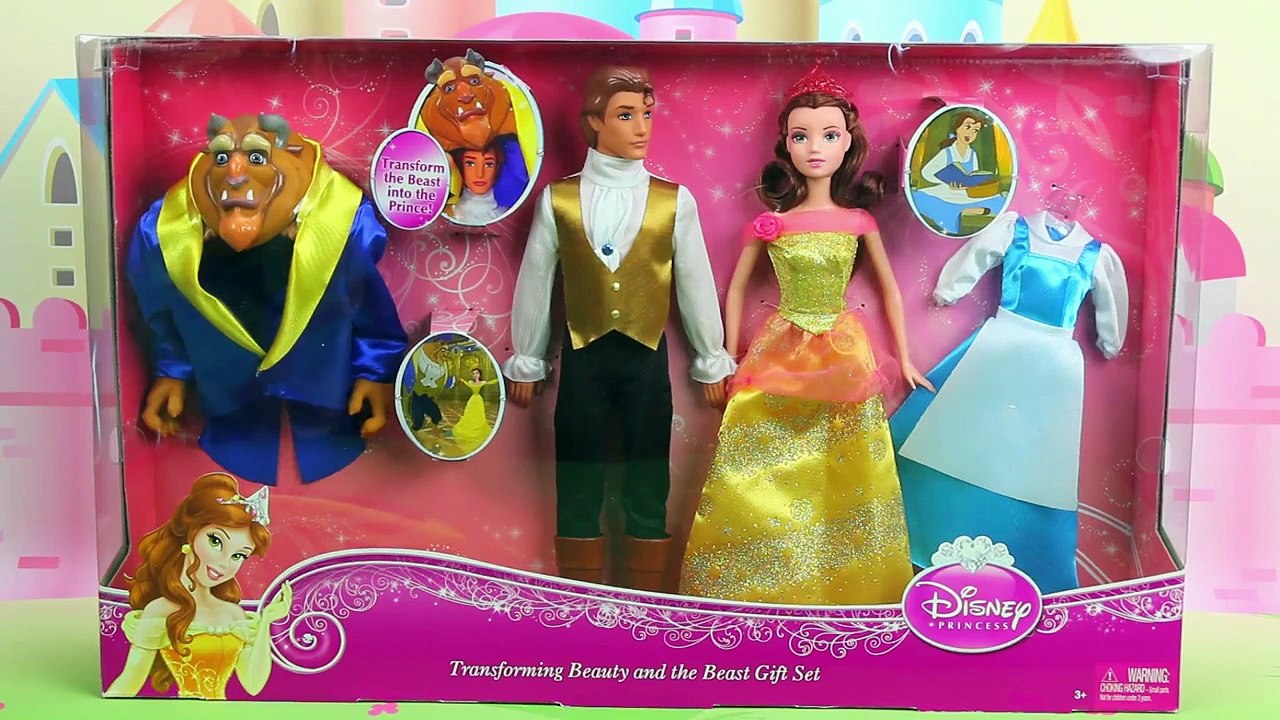 Transforming Beauty and the Beast Doll Set with Belle and Prince Adam Toy Review. DisneyToysFan.
