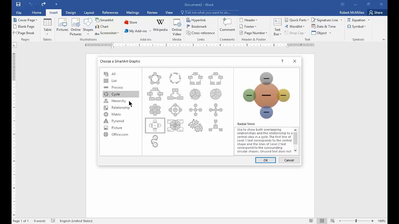 Smart Art demo in Word 2016