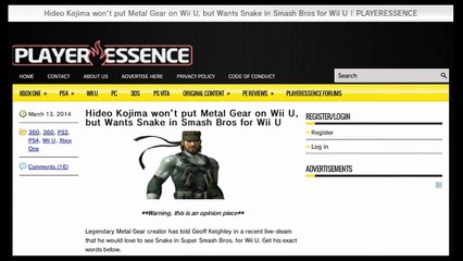 Kojima Wants Snake in Smash Bros U, but wont put MGS V on Wii U