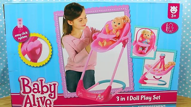 Baby Alive 3 in 1 Doll Play Set ❤ Car Seat Travel System, High Chair & Furniture Swing DisneyCarToys