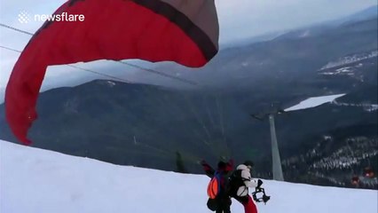 Tandem speedflying pair crash before they can even take off