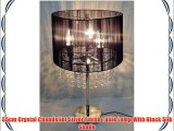 55cm Crystal Chandelier Silver Finish Table Lamp With Black Silk Shade