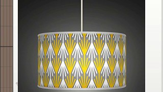 50cm (20) Mustard Yellow Grey White Retro Geometric Handmade Printed Fabric Lamp Drum Lampshade