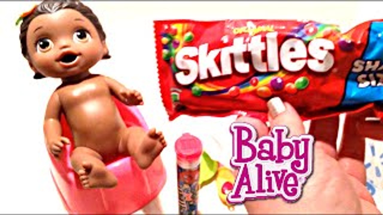 Baby Alive Snackin Lily Doll Feeding M&Ms Skittles Puffs & Real Baby Food Potty Training