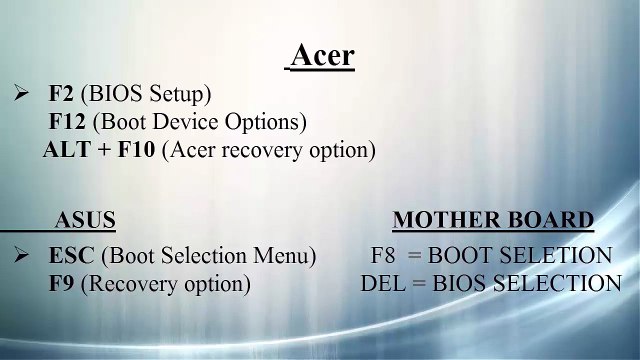 BIOS - BOOT Menu For Laptop - Desktop - MAC