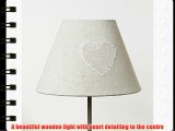 Shabby Chic Wooden Country Style Table Lamp with Heart and Linen Heart Embroidered Shade H44.5cm