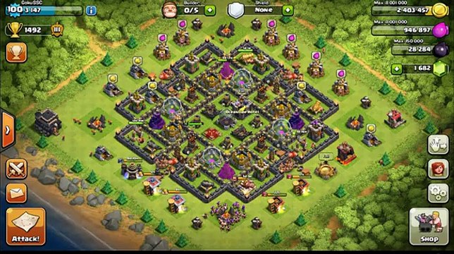 Clash of Clans - War Base Town Hall 9 Anti Golems, Hog riders, L