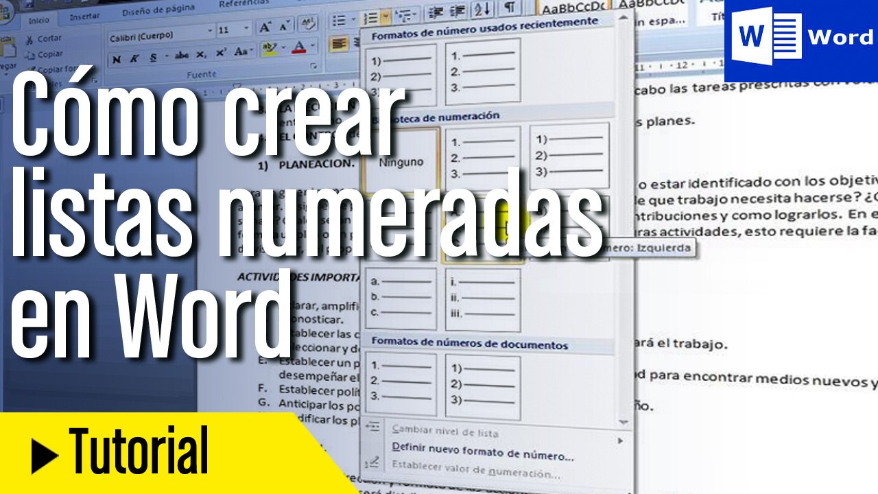 Listas numeradas Word