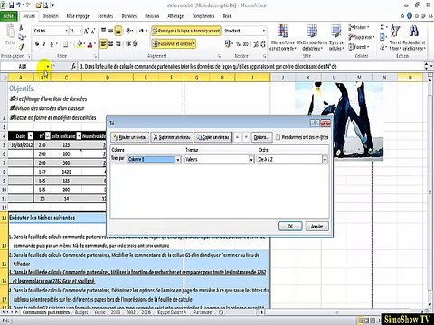 Formation Excel 2010 MOS ateliers N°2 Tri et filtrage , Revision ,Mettre en forme et modifier des donnees des cellule -