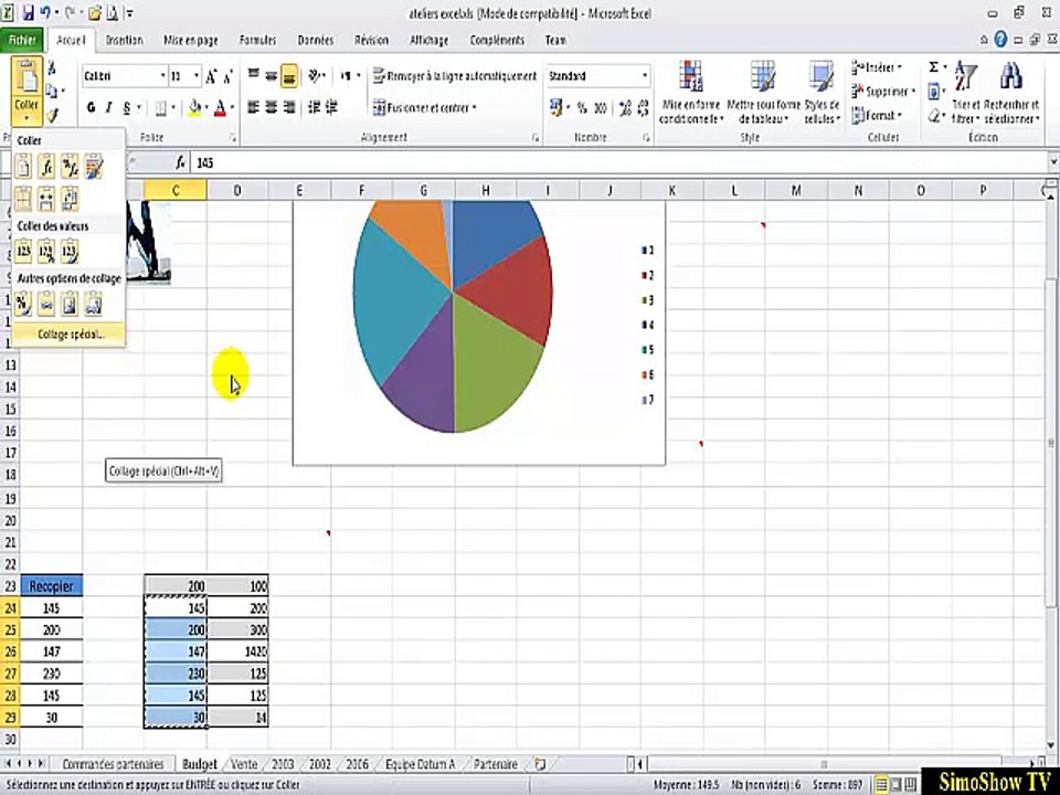Formation Microsoft Excel 2010 MOS ateliers N°3  Ettendre une series de données Et Modification des graphiques - en arab