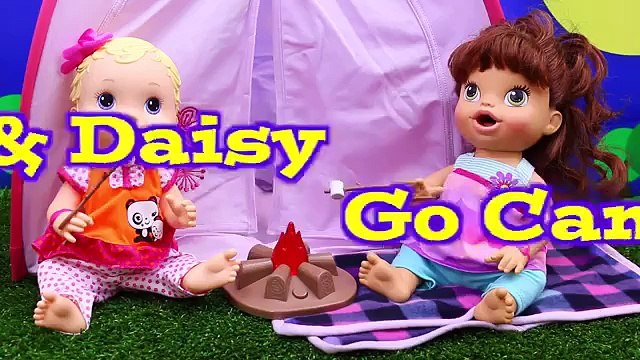 BABY ALIVE ON FIRE! Lucy Doll Camping with Journey Girls Outdoor Adventure Tent & Smores
