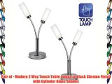 Pair of - Modern 2 Way Black Chrome Touch Table Lamps with Glass Shades - Supplied With 4 x