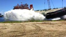 Cargo Ship Launch Causes Mini Tsunami