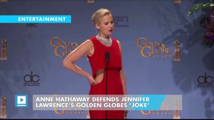 Anne Hathaway Defends Jennifer Lawrence’s Golden Globes ‘Joke’ 