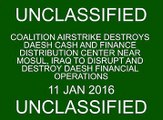 Coalition airstrike destroys Daesh finance distribution center near Mosul.