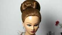 Bun with hair bow for long hair. Updo hairstyle