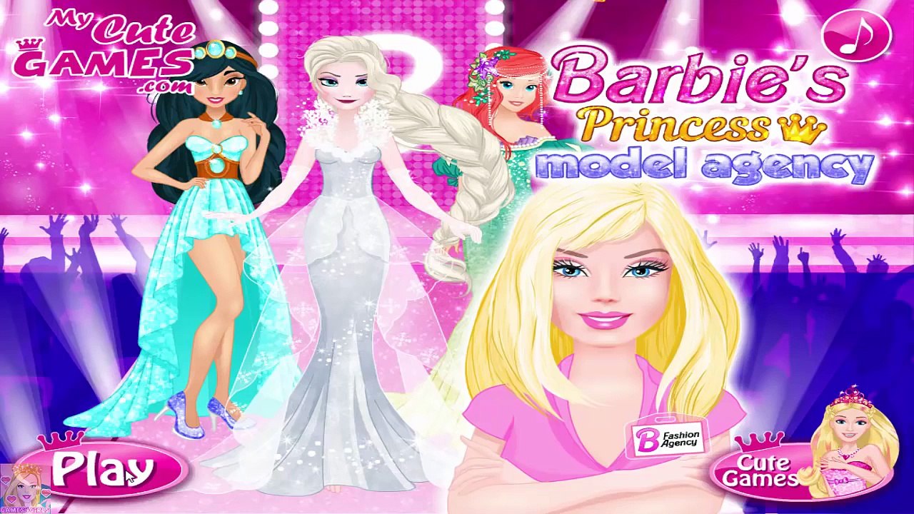 Barbie Princess Model Agency Disney Princess Elsa Ariel and Jasmine Dress Up Game