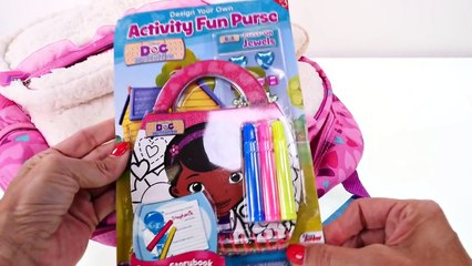 Скачать видео: Doc McStuffins Toy Backpack Lambie + Play Doh Hallie Surprise Egg School Supplies by DCTC