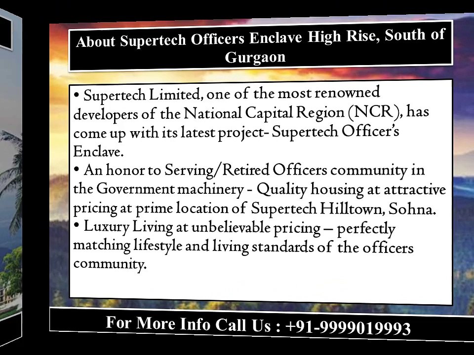 Supertech Officers Enclave | Gurgaon | 9999019993
