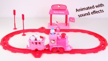 Hello Kitty Express train animation with sound effects Unboxing and building.