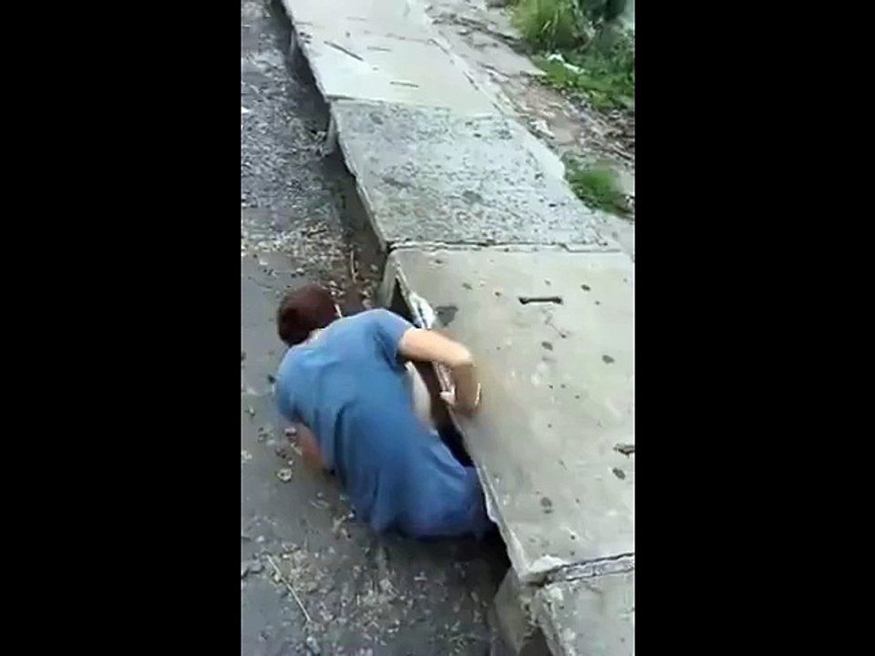 Une femme n'hésite pas à se glisser dans les égouts pour sauver un chaton coincé