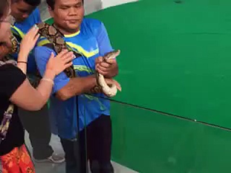 Une fille veut faire un bisou à un serpent