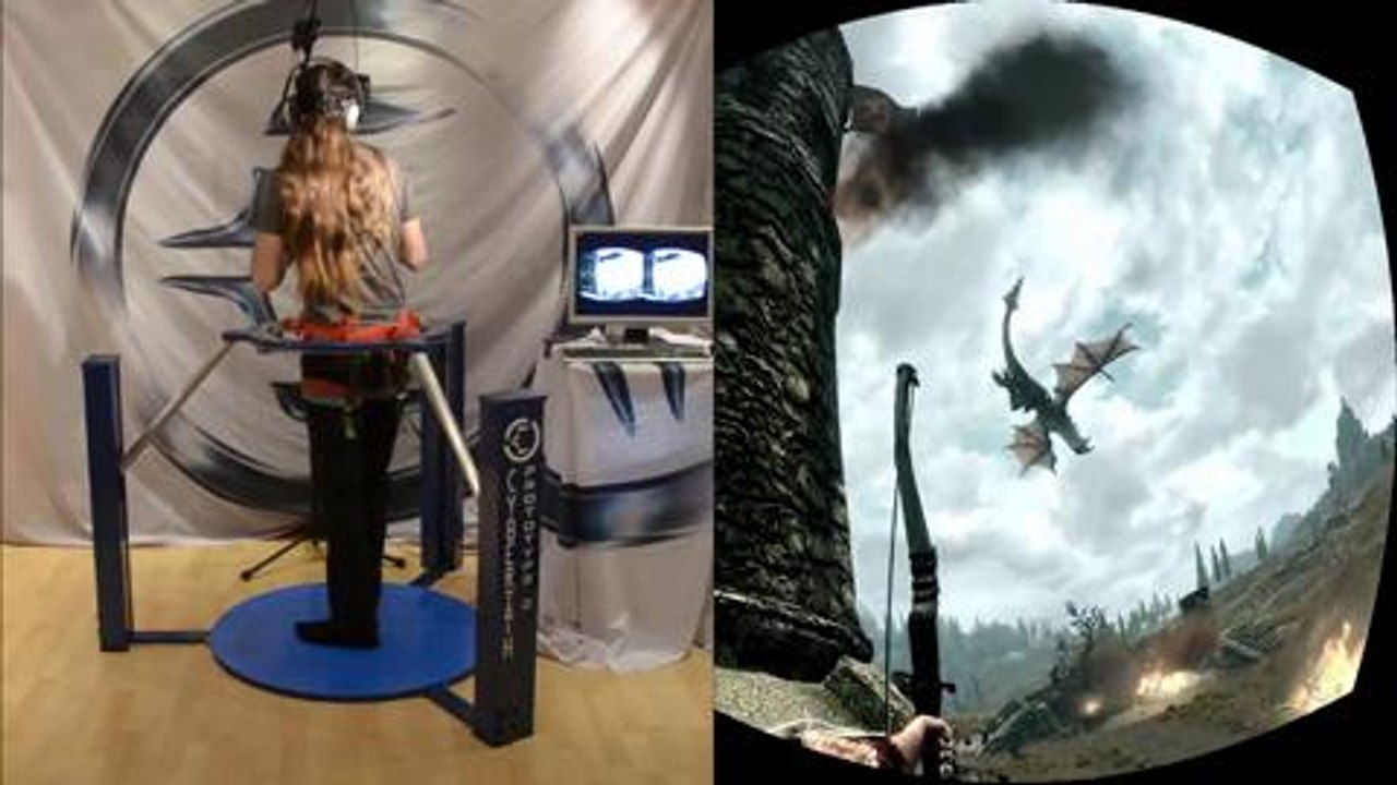 Skyrim in VR - Cyberith Virtualizer + Oculus Rift + Wii Mote