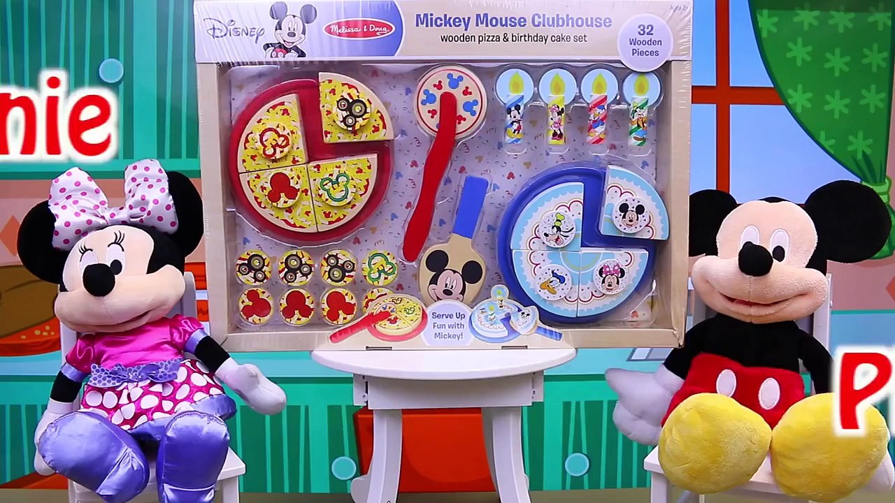 MICKEY MOUSE CLUBHOUSE Melissa & Doug Wooden Pizza & Birthday Cake + Minnie Mouse Surprise
