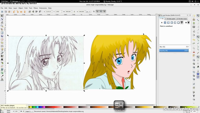 INKSCAPE TUTORIAL SPEED ART ANIME DIBUJO CARICATURA ELABORADO EN LINUX FEDORA MUJER ANIME SORPRENDIDA DESIGN ENERO 2016