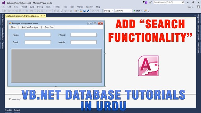 P(2) VB.NET Access Database Tutorial In Urdu - Add Search Functionality