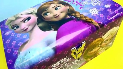 DISNEY FROZEN TREASURE CHEST with Surprises! Elsa and Anna open Chocolate Eggs and Stocking!