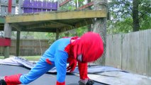 Little Heroes Spiderman vs Venom - Real Life Superhero Kids Movie Trampoline Fight