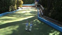 Mini Golf trick shots with some water bottles.