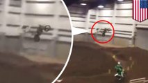 Airborne girl sails into wall during terrifying motorcycle accident