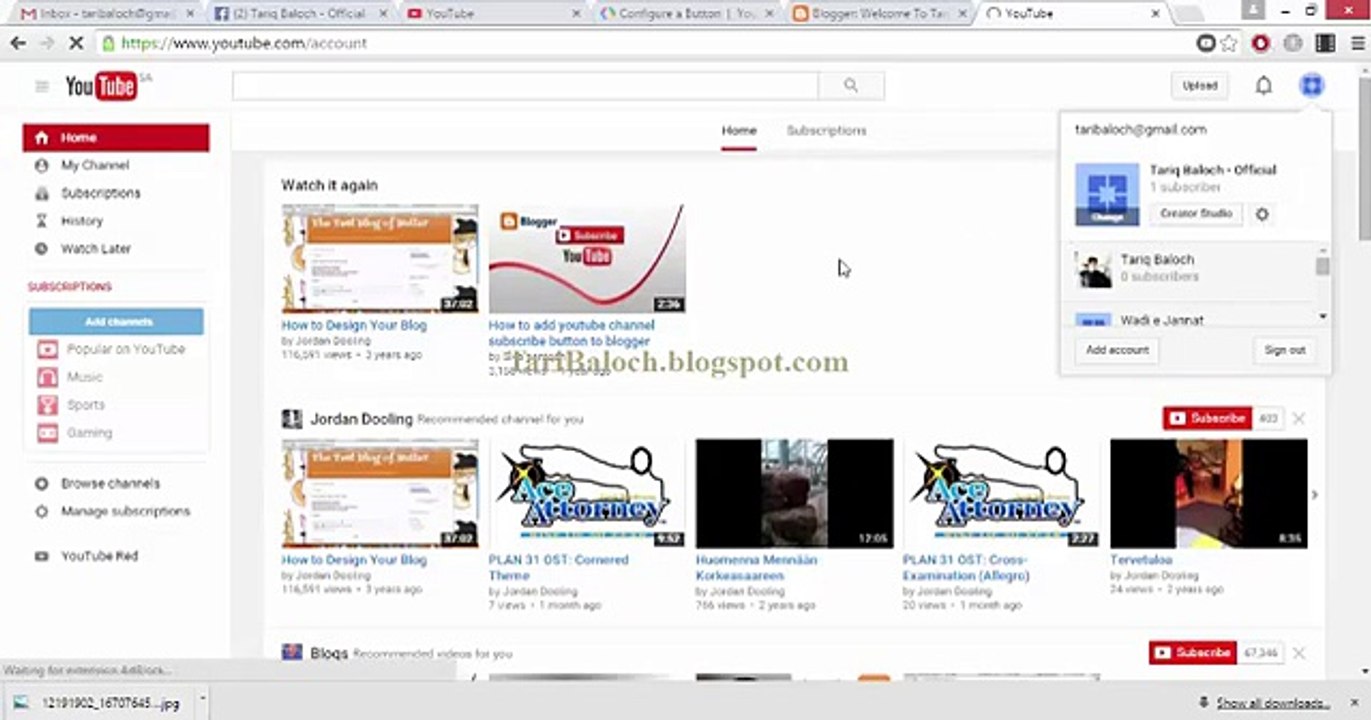 how to add Youtube subscribe button on blogspot Urdu_Hindi New Updae by Tariq Baloch - YouTube
