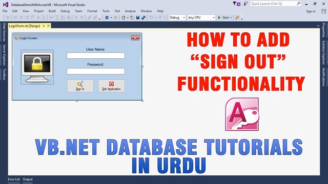P(6) VB.NET Access Database Tutorial In Urdu - How to add Sign Out functionality