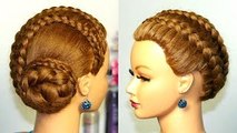 Braided updo, hairstyle for long hair. French braids