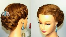 Braided updo, hairstyle for medium long hair with 4 strand braids