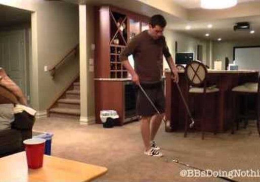 Guy Juggles Ping-Pong Ball With Three Golf Clubs