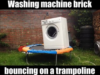 a washing machine on a trampoline