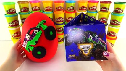 GRAVE DIGGER MONSTER JAM TRUCK GIANT PLAY DOH SURPRISE EGG MONSTER JAM MCDONALDS HAPPY MEAL TOYS