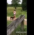 Hot Fatty Girl Try to jump with dog Fall Down funny
