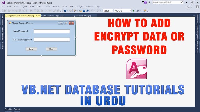 P(8) VB.NET Access Database Tutorial In Urdu - How to Encrypt Data/Password