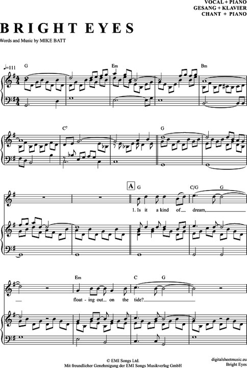 Noten bei notendownload - Bright Eyes (Art Garfunkel)