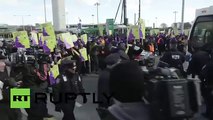 Dozens of LaGuardia Airport workers arrested during wage hike demo for MLK Day (Comic FULL HD 720P)